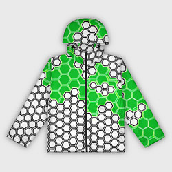 Ветровка с капюшоном женская Зелёная энерго-броня из шестиугольников, цвет: 3D-черный