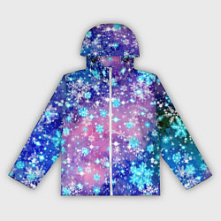 Ветровка с капюшоном женская Снежинки - морозный паттерн, цвет: 3D-белый