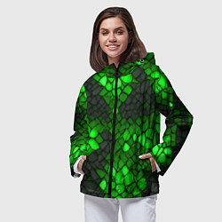 Ветровка с капюшоном женская Зелёный трескающийся камень, цвет: 3D-черный — фото 2