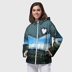 Ветровка с капюшоном женская Облачные сердца, цвет: 3D-белый — фото 2