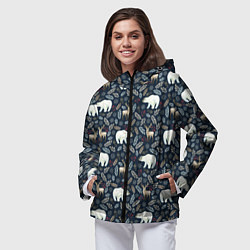 Ветровка с капюшоном женская Акварельные медведи и олени, цвет: 3D-черный — фото 2