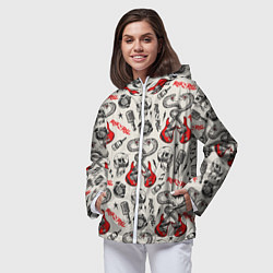 Ветровка с капюшоном женская Музыкальный рокенрольный узор, цвет: 3D-белый — фото 2