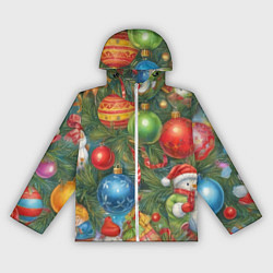Ветровка с капюшоном женская Новогодний принт на елке, цвет: 3D-белый