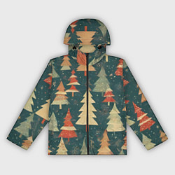 Ветровка с капюшоном женская Елки новый год, цвет: 3D-черный