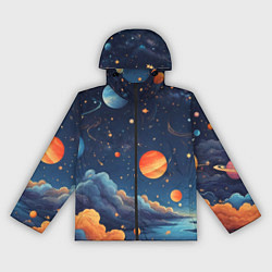 Ветровка с капюшоном женская Нарисованный космос, цвет: 3D-черный