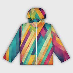 Ветровка с капюшоном женская Цветные диагональные полосы, цвет: 3D-белый