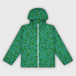 Ветровка с капюшоном женская Зелёный мозаичный паттерн, цвет: 3D-белый