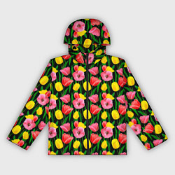 Ветровка с капюшоном женская Colorful tulips, цвет: 3D-черный