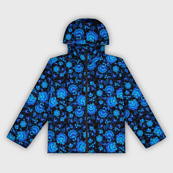 Ветровка с капюшоном женская Новогодняя гжельская роспись чёрный фон, цвет: 3D-черный