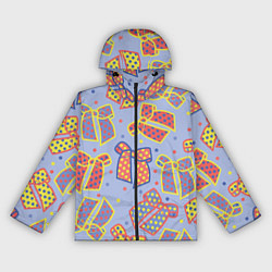 Ветровка с капюшоном женская Узор с яркими разноцветными бантами в горошек, цвет: 3D-черный