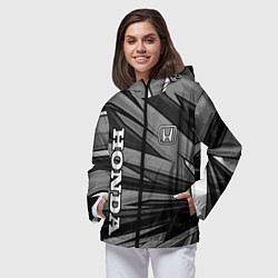 Ветровка с капюшоном женская Honda - монохромный спортивный, цвет: 3D-черный — фото 2