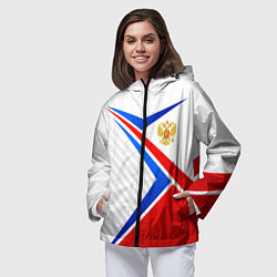 Ветровка с капюшоном женская Герб РФ - классические цвета флага, цвет: 3D-черный — фото 2