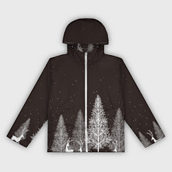 Ветровка с капюшоном женская Олени в лесу, цвет: 3D-белый