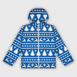 Ветровка с капюшоном женская Синий свитер с новогодними оленями, цвет: 3D-белый