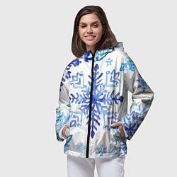 Ветровка с капюшоном женская Снежинки падают, цвет: 3D-черный — фото 2