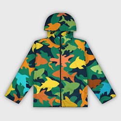 Ветровка с капюшоном женская Камуфляж силуэты рыбок, цвет: 3D-черный