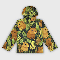Ветровка с капюшоном женская Капибары - лесной маскировочный камуфляж, цвет: 3D-черный