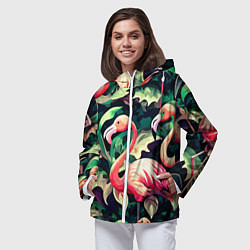 Ветровка с капюшоном женская Камуфляж розовый фламинго, цвет: 3D-белый — фото 2