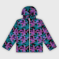 Ветровка с капюшоном женская Тропические пальмовые листья, цвет: 3D-белый