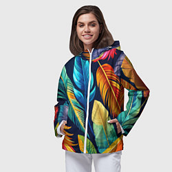 Ветровка с капюшоном женская Пёстрые пёрышки попугаев, цвет: 3D-белый — фото 2