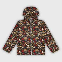 Ветровка с капюшоном женская Паттерн из красных абстрактных очков, цвет: 3D-белый