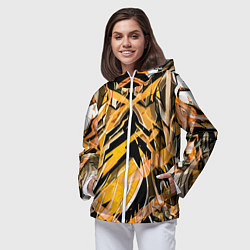 Ветровка с капюшоном женская Камень и жёлтые полосы, цвет: 3D-белый — фото 2
