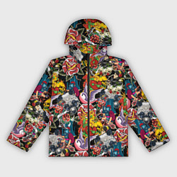 Ветровка с капюшоном женская Патерн цветных татуировок, цвет: 3D-черный