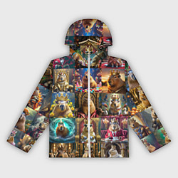 Ветровка с капюшоном женская Коллаж много капибар в короне, цвет: 3D-белый