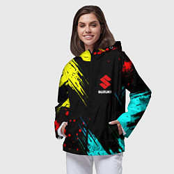 Ветровка с капюшоном женская Suzuki краски абстрактные, цвет: 3D-черный — фото 2