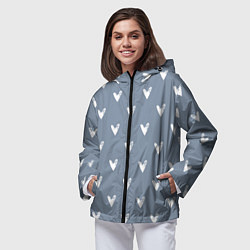 Ветровка с капюшоном женская Белые сердечки на серо-голубом, цвет: 3D-черный — фото 2
