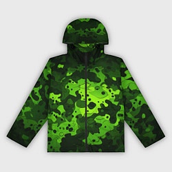 Ветровка с капюшоном женская Яркий неоновый зеленый камуфляж, цвет: 3D-черный