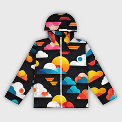 Ветровка с капюшоном женская Цветные облака в черном небе, цвет: 3D-белый
