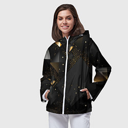 Ветровка с капюшоном женская Золотые ромбы на черной абстракции, цвет: 3D-белый — фото 2