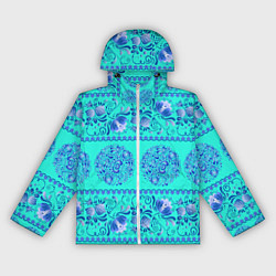 Ветровка с капюшоном женская Гжель на бирюзовом фоне, цвет: 3D-белый