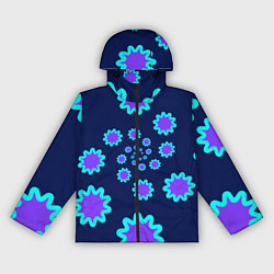 Ветровка с капюшоном женская Спираль фиолетовых звезд с циан контуром на темном, цвет: 3D-черный