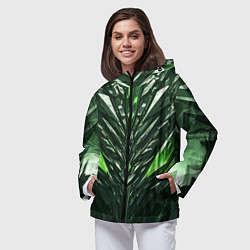 Ветровка с капюшоном женская Зелёные кристаллы и камень, цвет: 3D-черный — фото 2