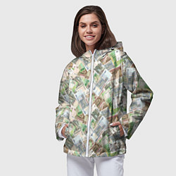 Ветровка с капюшоном женская Российские денежные купюры, цвет: 3D-белый — фото 2
