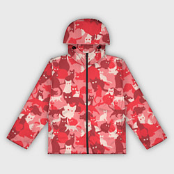 Ветровка с капюшоном женская Розовый кошачий комуфляж, цвет: 3D-черный