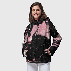Ветровка с капюшоном женская Черно-розовый мрамор, цвет: 3D-черный — фото 2