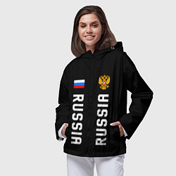 Ветровка с капюшоном женская Россия три полоски на черном фоне, цвет: 3D-черный — фото 2
