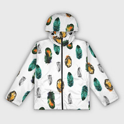 Ветровка с капюшоном женская Перья на белом фоне, цвет: 3D-черный
