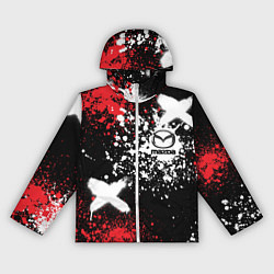 Ветровка с капюшоном женская Мазда на фоне граффити и брызг красок, цвет: 3D-белый