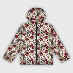 Ветровка с капюшоном женская Цветочный паттерн с павлинами, цвет: 3D-черный