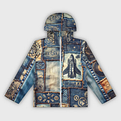 Ветровка с капюшоном женская Космический корабль - пэчворк, цвет: 3D-белый