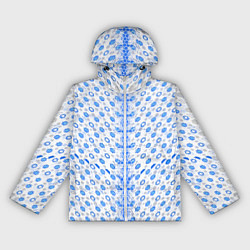 Ветровка с капюшоном женская Синие киберпанк ячейки на белом фоне, цвет: 3D-белый