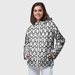 Ветровка с капюшоном женская Чёрно-белые ромбы и круги на белом фоне, цвет: 3D-белый — фото 2