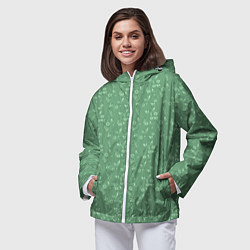 Ветровка с капюшоном женская Яркий зеленый однотонный цветочный узор, цвет: 3D-белый — фото 2