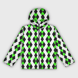 Женская ветровка Чёрные и зелёные ромбы на белом фоне