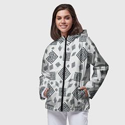 Ветровка с капюшоном женская Ромб лабиринт паттерн, цвет: 3D-черный — фото 2
