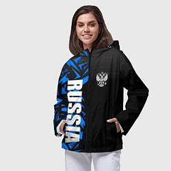 Ветровка с капюшоном женская Россия - синяя абстракция, цвет: 3D-черный — фото 2